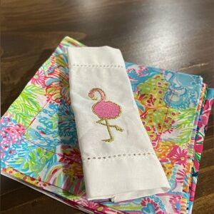 Lilly Pulitzer Tropical Cocktail Napkins Set – Embroidered Flamingo & Shell